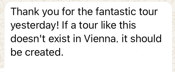 Text message expressing gratitude for a fantastic science themed tour of Edinburgh and suggesting the creation of a similar tour in Vienna.